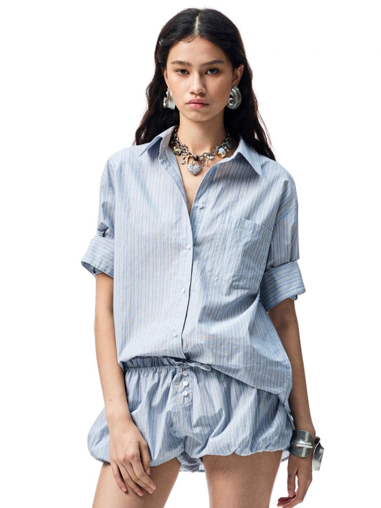 Mid-sleeve Drop Shoulder Shirt/Bubble Shorts JIN0006