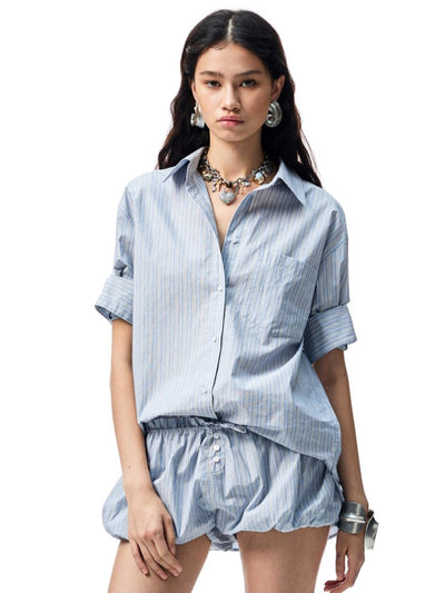 Mid-sleeve Drop Shoulder Shirt/Bubble Shorts JIN0006