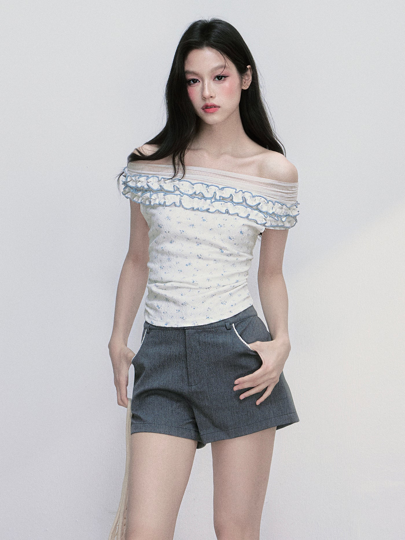 Floral One shoulder Ruffled Top FRA0402