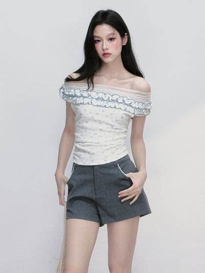 Floral One shoulder Ruffled Top FRA0402