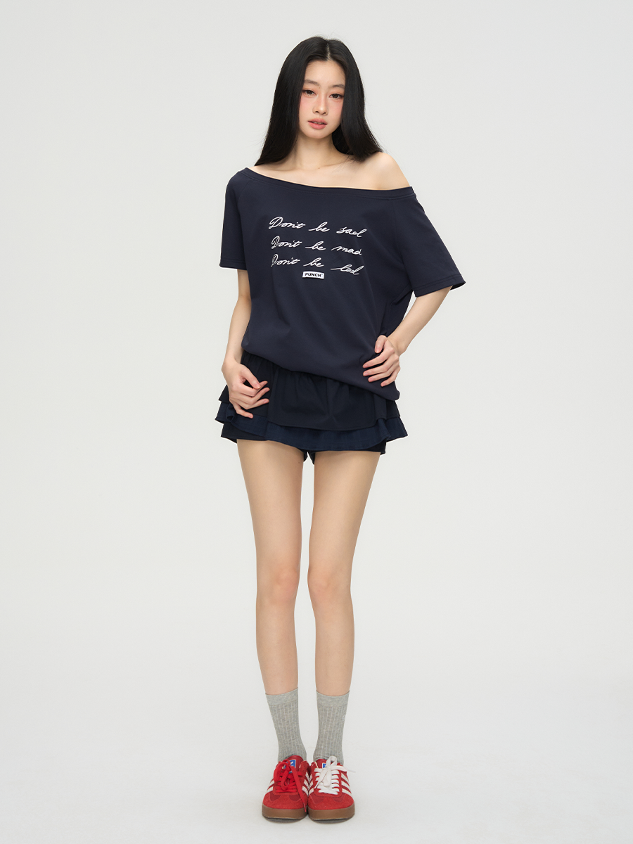 Letter Print One-shoulder Casual T-shirt PUN0070