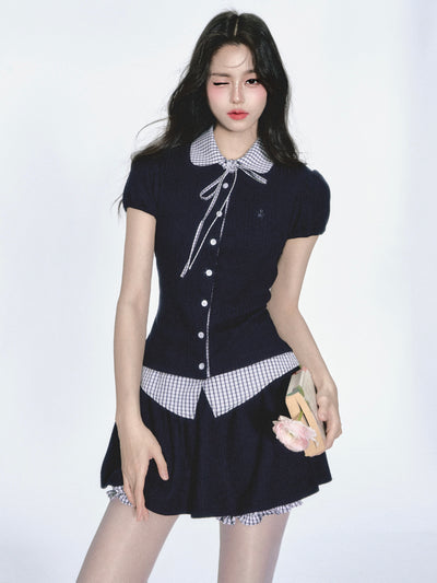 Fake Two-piece Plaid Top/Shorts FRA0340