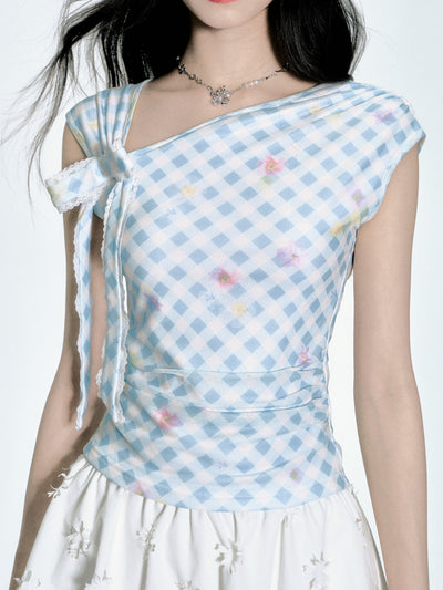 Blue and White Plaid T-shirt FRA0365