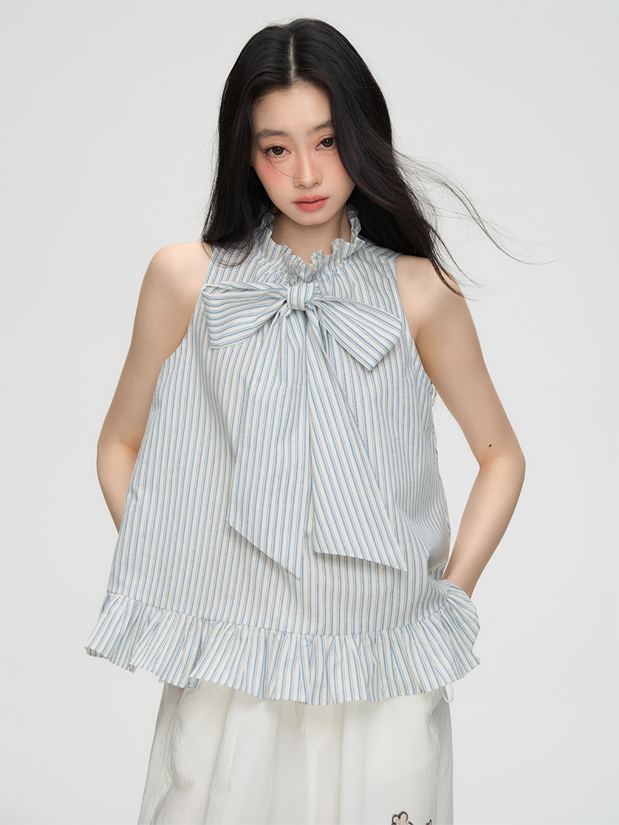 Striped Bow Tie Lace Shirt PUN0062