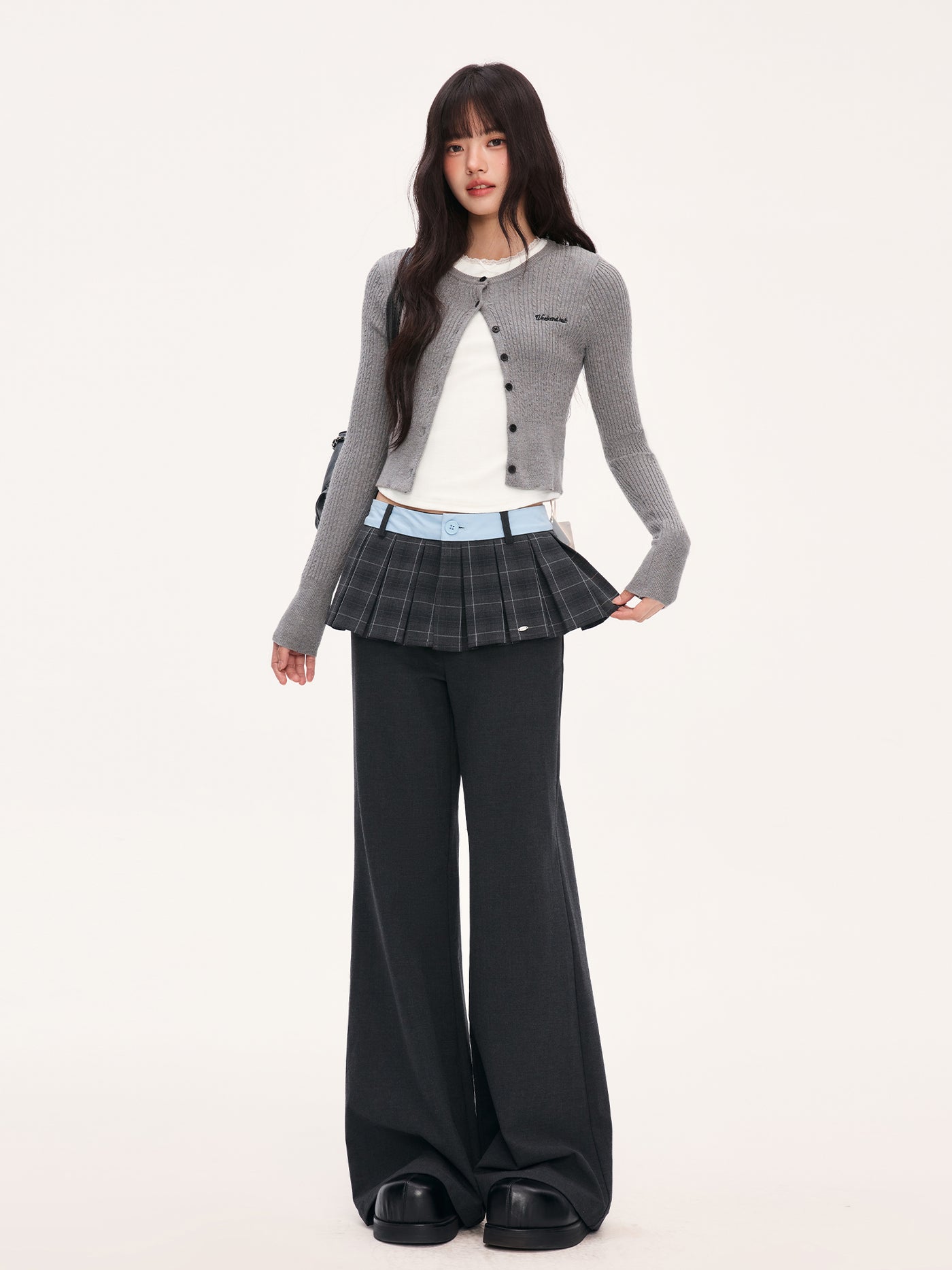High-Waisted Design Plaid Skirt Flared Pants WEE0074