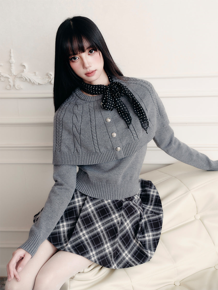 Gray Cape Cable Knitted Top FRA0435