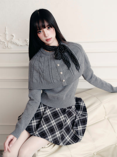 Gray Cape Cable Knitted Top FRA0435