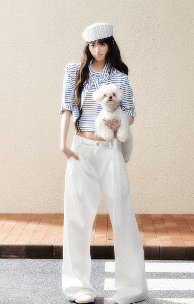 White Straight Drape Pants SHI0180