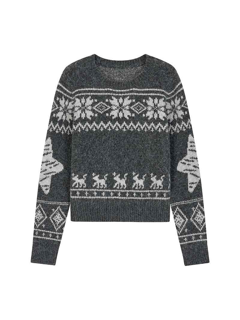 Dark Gray Fair Isle Knitted Sweater PUN0029