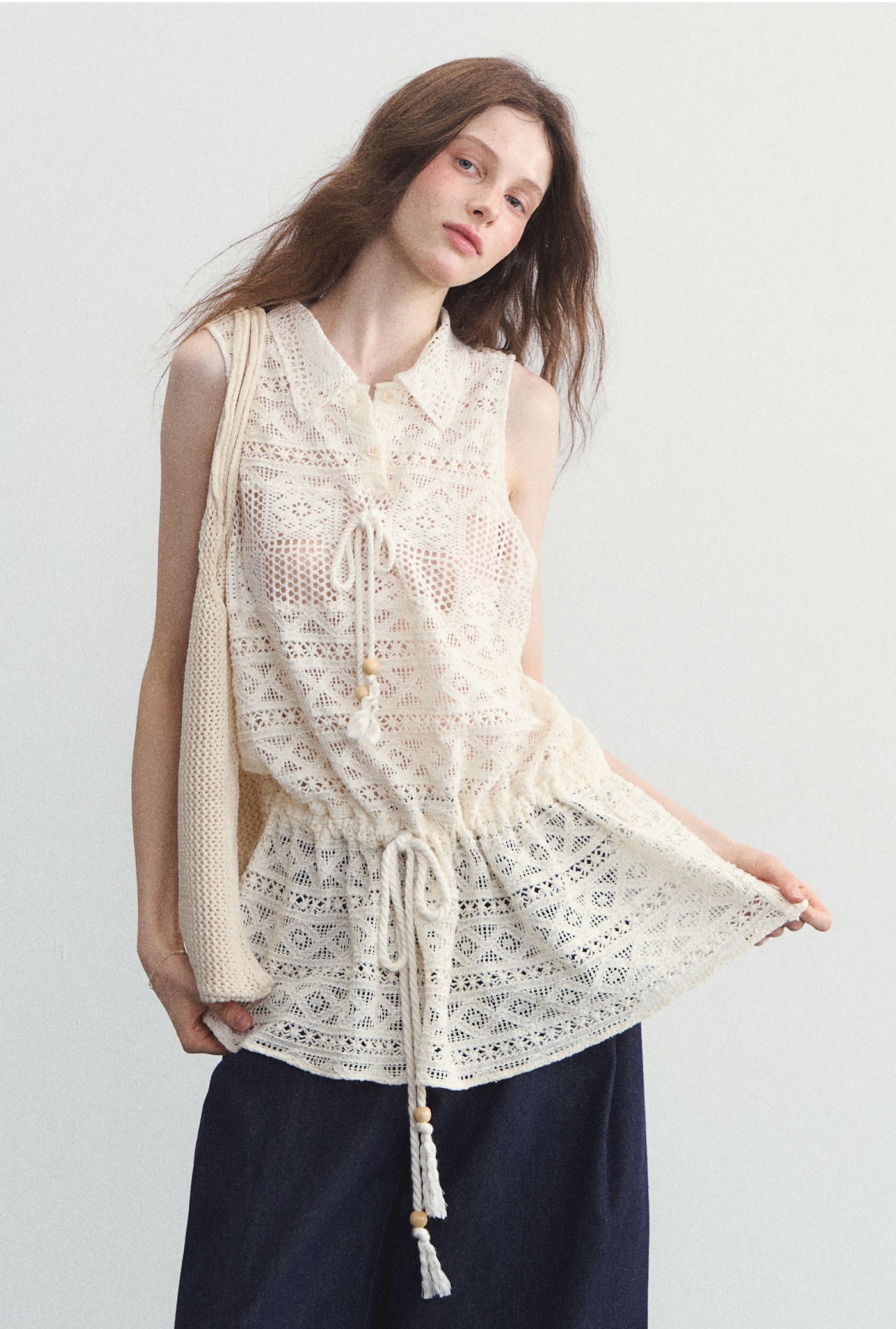 Knitted Hollow Polo Neck Sleeveless Top SPE0102