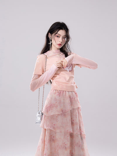 Stain Flower Irregular Cake Skirt COT0251