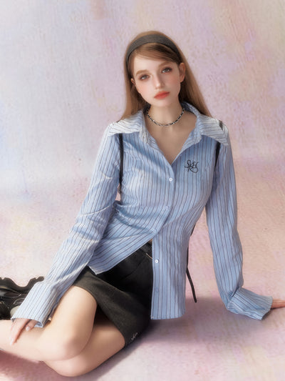 Embroidered Logo Stripes Slim Shirt SPE0001