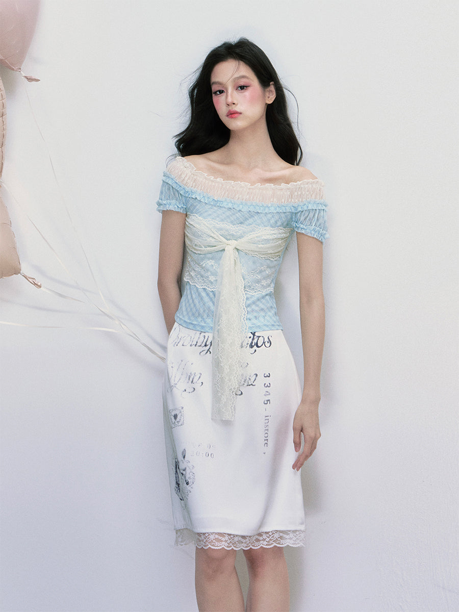 One-shoulder Strap Lace Plaid Top FRA0391
