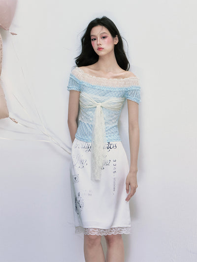 One-shoulder Strap Lace Plaid Top FRA0391