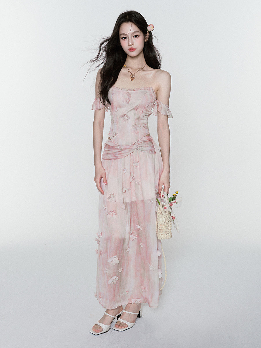 Pink Flower Sling Top/Long Skirt FRA0376