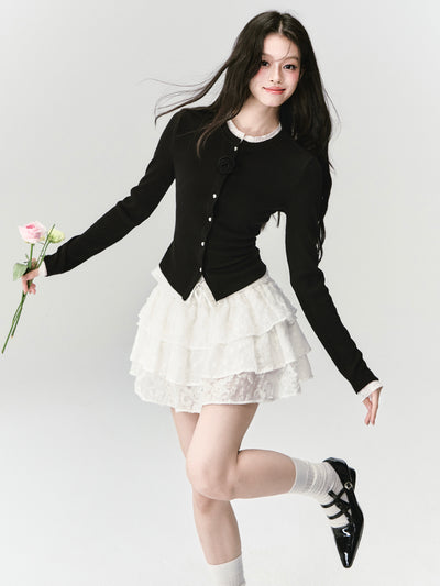 Flower Fake Two-Piece Knitted Cardigan FRA0426