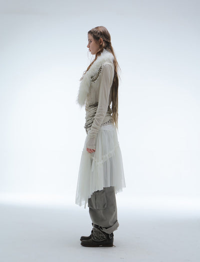 Lace Mesh Pleated Cake Layered Skirt DOU0130