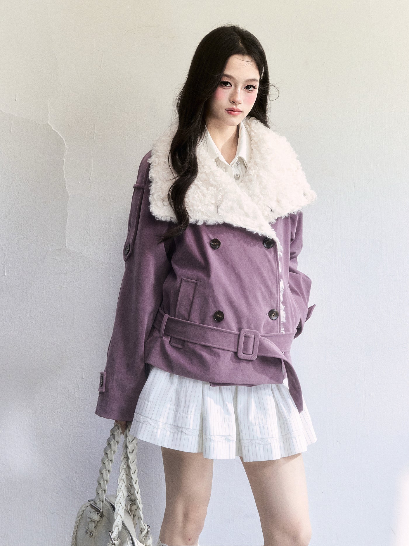 Purple Retro Suede Large Lapel Coat FRA0508