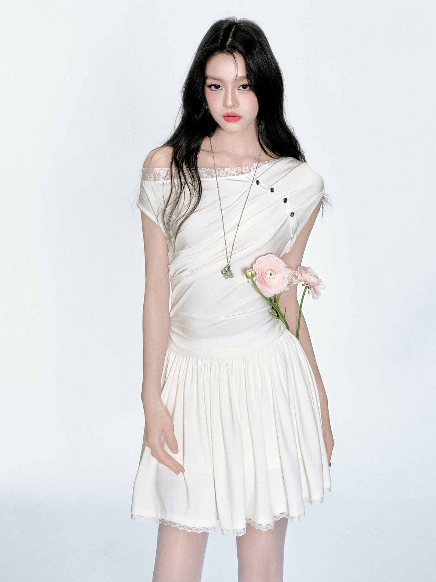 Off-shoulder Lace White Dress FRA0363