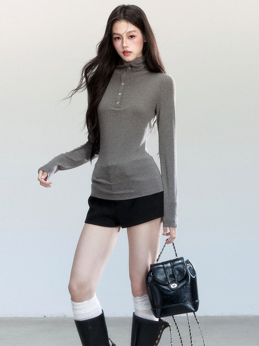 Simple High Neck Long Sleeves T-shirt FRA0457