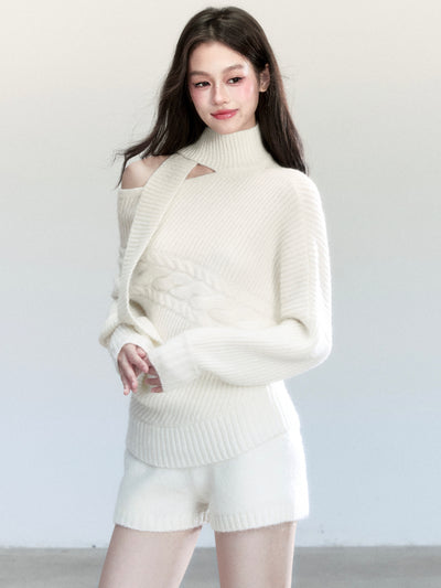 One Shoulder Scarf Sweater/Shorts FRA0456