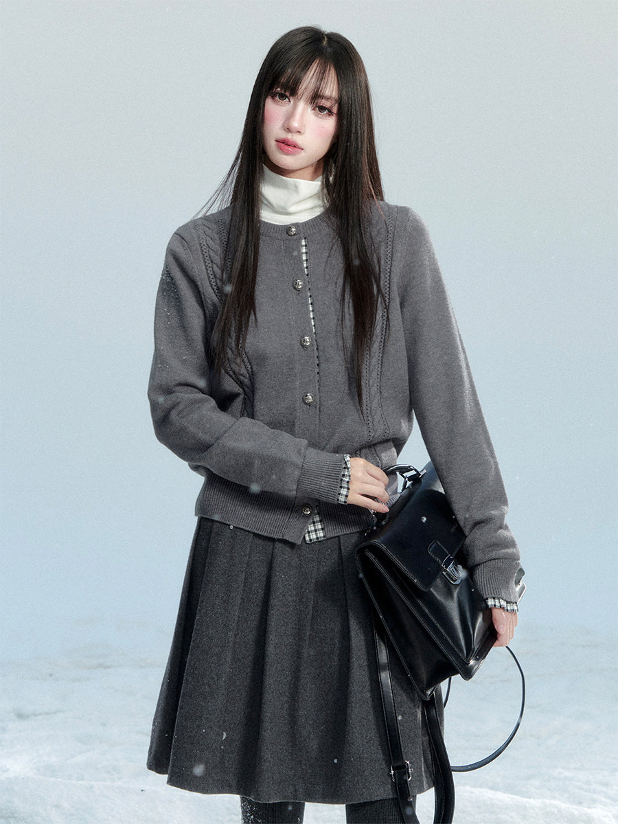 Retro Woolen Midi Pleated Skirt FRA0466