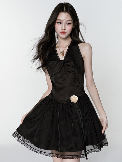 Black Elegant V-neck Dress FRA0377