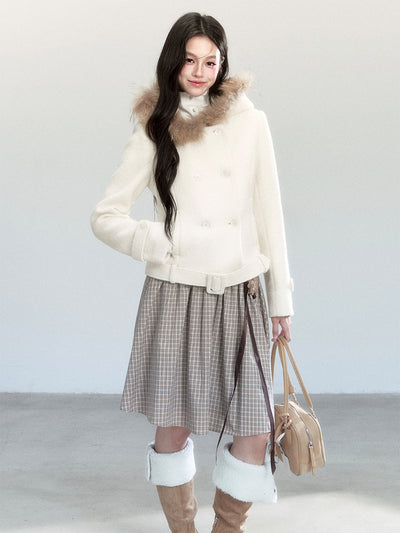 Fur Collar White Short Coat FRA0462