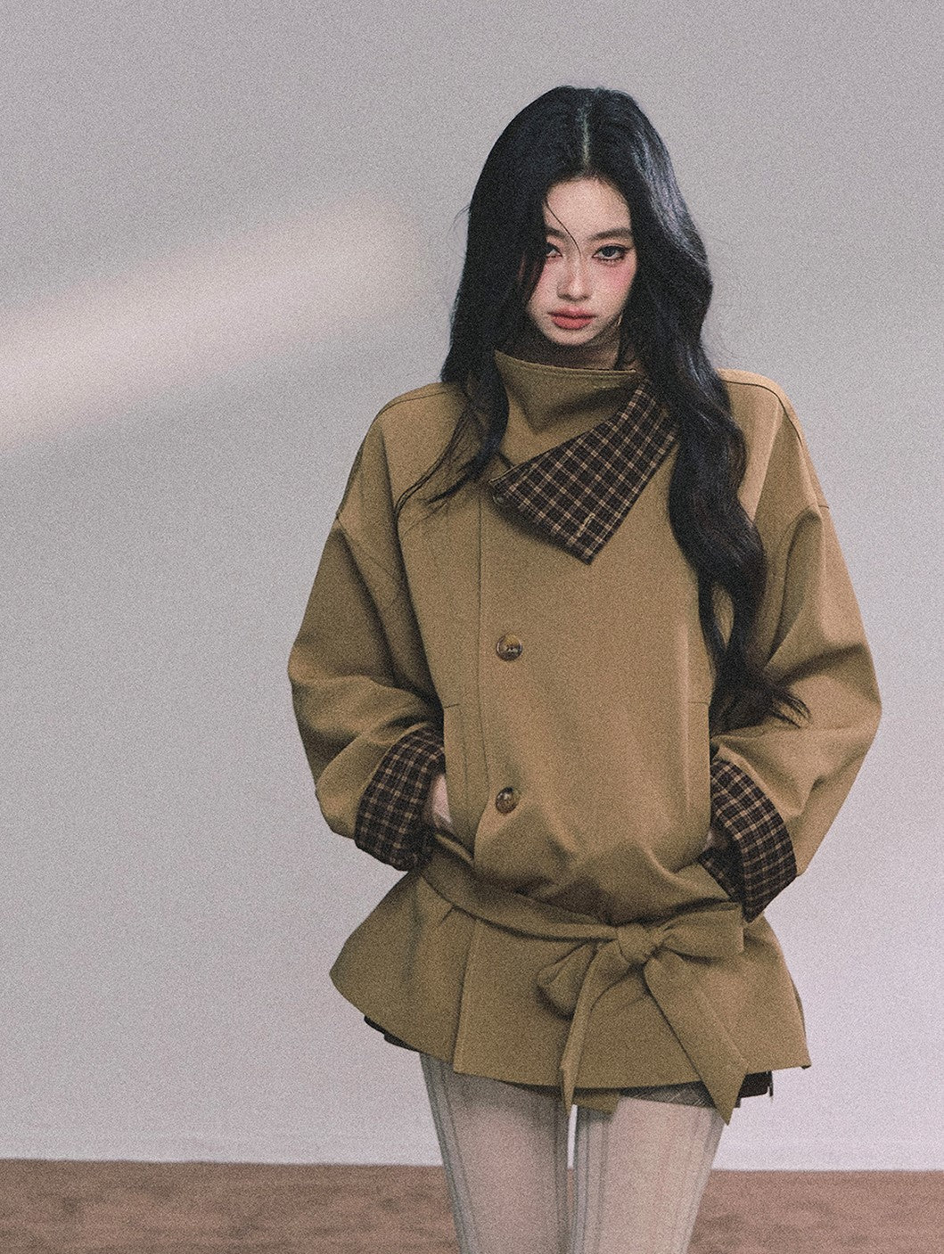 British Style Stand Plaid Collar Jacket DIA0608