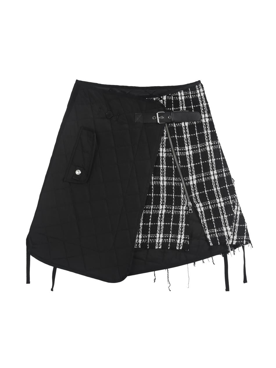 Quilted Checkered Irregular Layered Skirt ANY0077