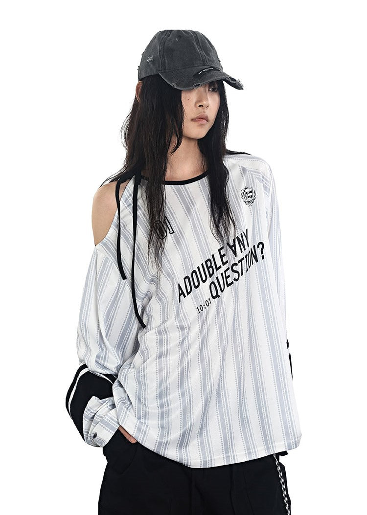 Stripes Lace-up Jersey T-shirt ANY0091