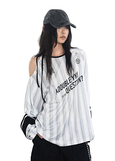 Stripes Lace-up Jersey T-shirt ANY0091