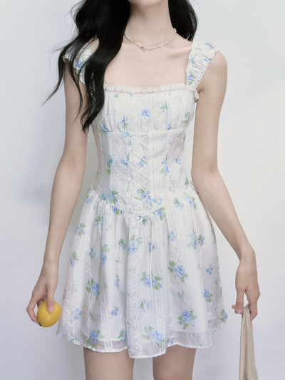 Floral Square Neck Suspenders Dress FRA0403
