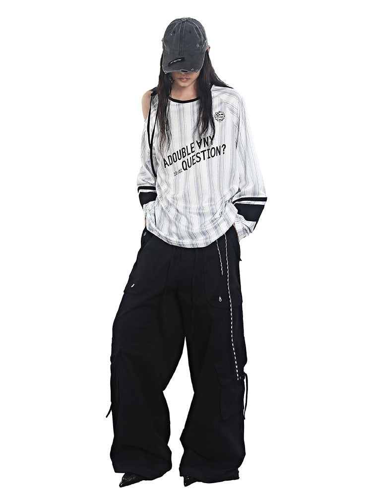 Stripes Lace-up Jersey T-shirt ANY0091