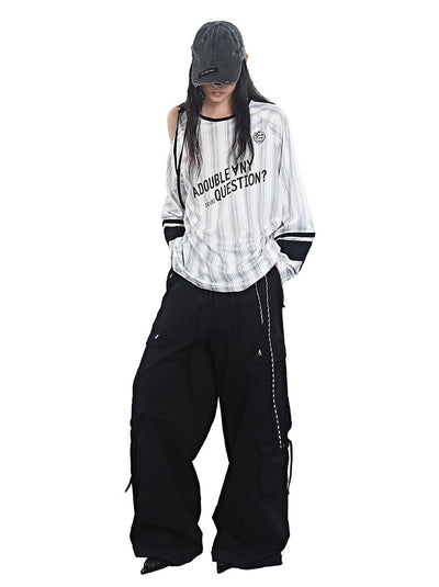 Stripes Lace-up Jersey T-shirt ANY0091