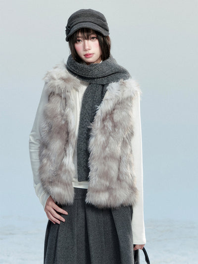 Gray Cloud-patterned Eco-friendly Fur Vest FRA0469