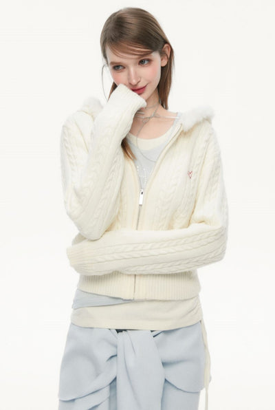 Fur Collar Jacquard Sweater Jacket SPE0074