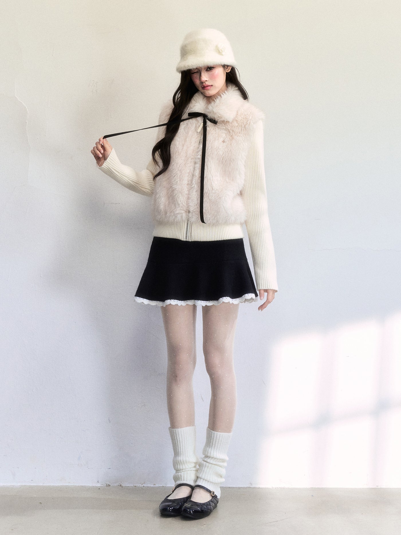 Retro Block Color Knitted Mini Skirt FRA0509