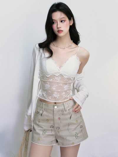 Sunscreen Cardigan/Versatile Lace Camisole FRA0392