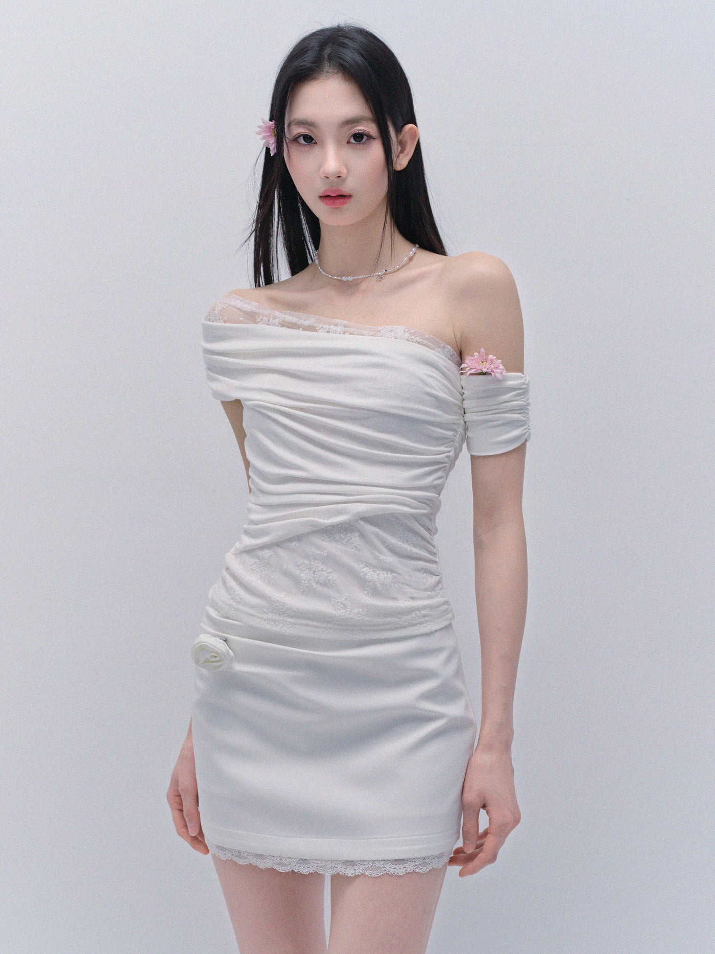 Lace Splicing One Shoulder Top/Skirt FRA0331