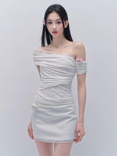 Lace Splicing One Shoulder Top/Skirt FRA0331