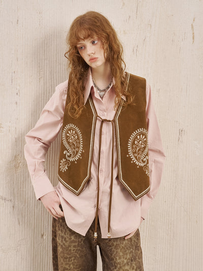 Cashew Flower Embroidery Leather Vest DID0251