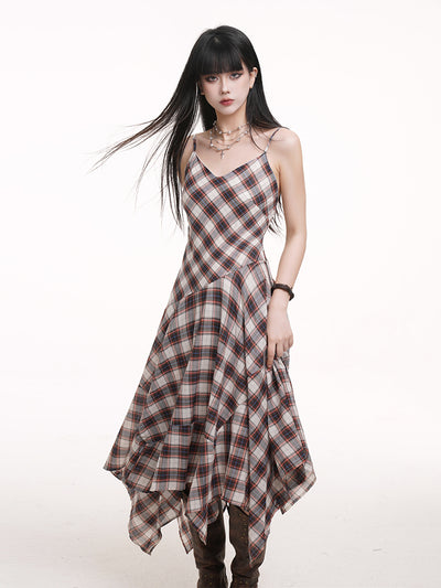 Irregular Plaid Suspender Dress LAD0174