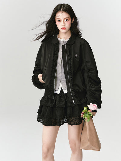 Black Lace Lapel Jacket FRA0434