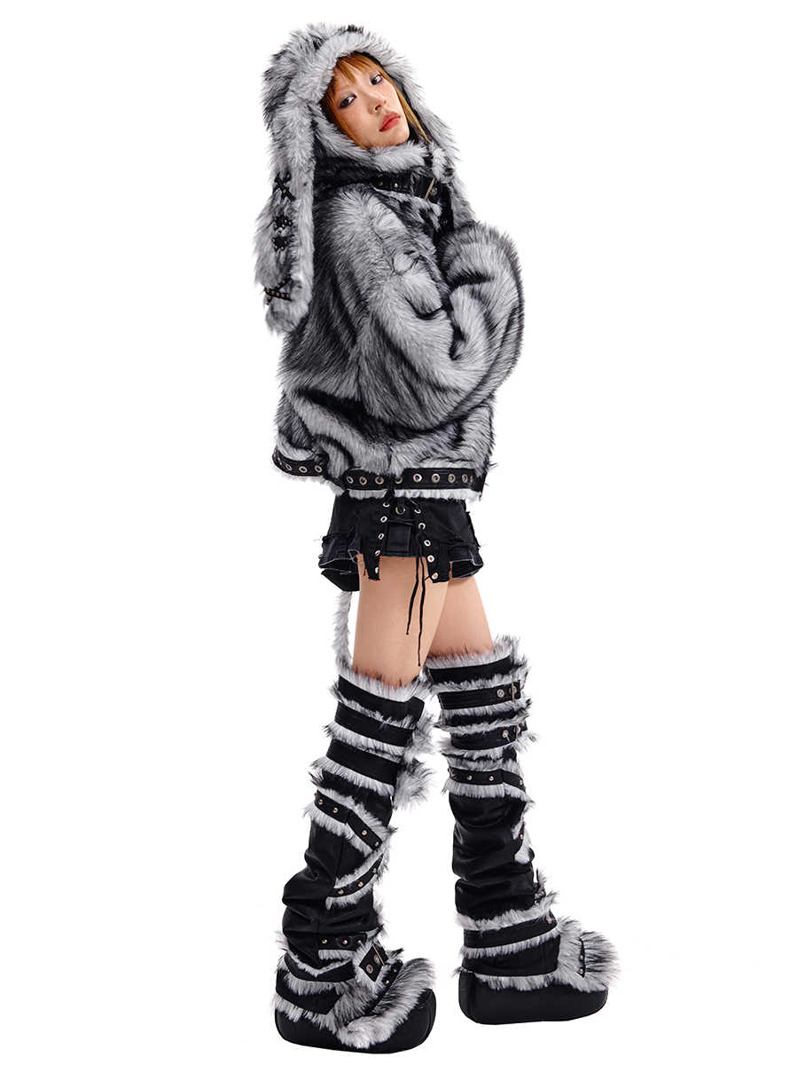 Fur Patchwork Leg Warmers CFI0060