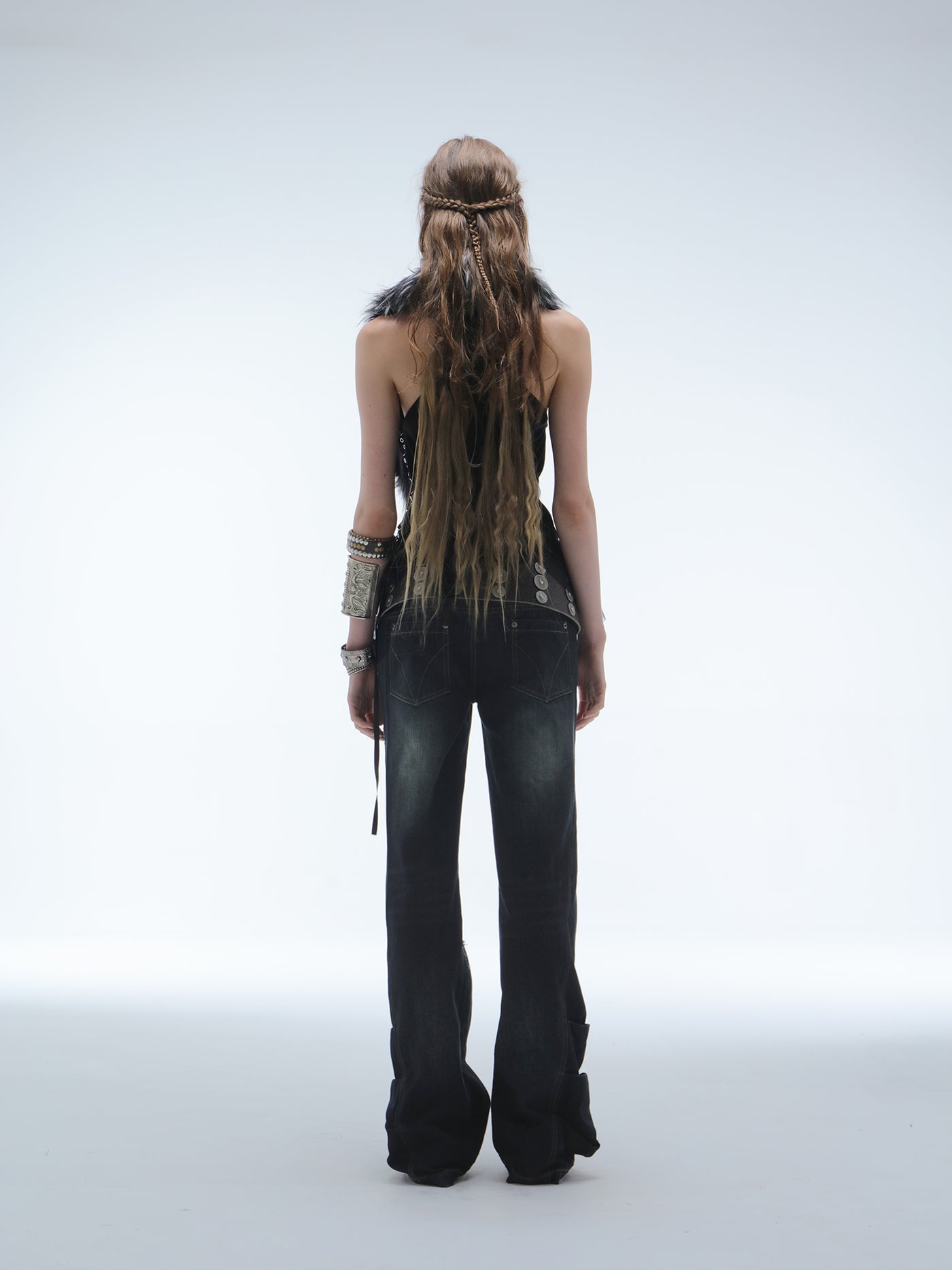 Flared Diamond-ripped Jeans DOU0123