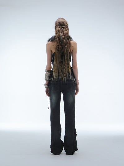 Flared Diamond-ripped Jeans DOU0123