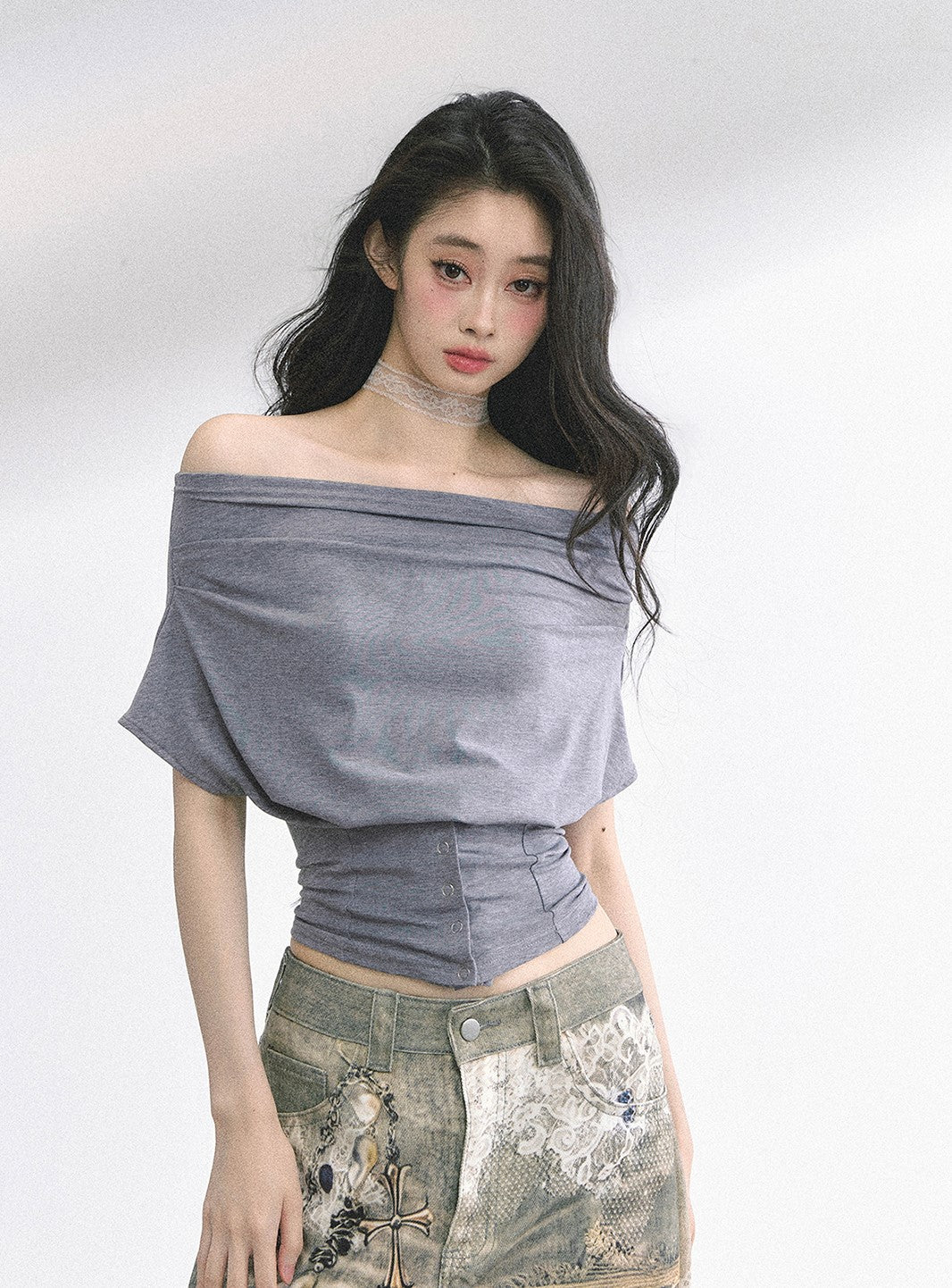 One Shoulder Waist Slim Short Top DIA0497