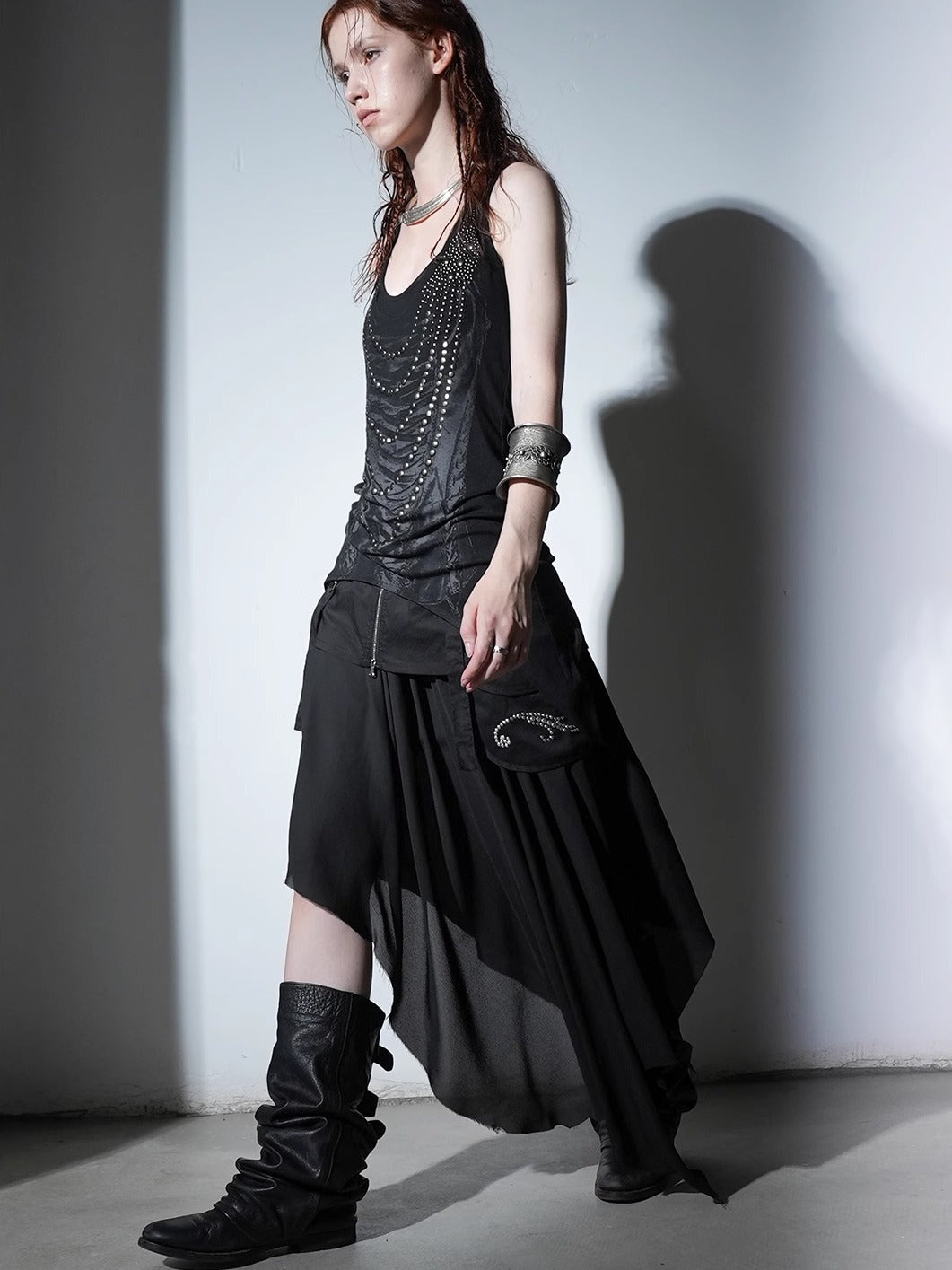 Large Pockets Fake Two-Piece Slit Skirt DOU0119