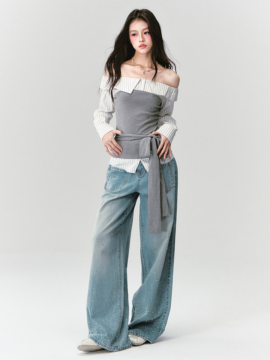 Striped One-Shoulder Shirt/Skirt FRA0419